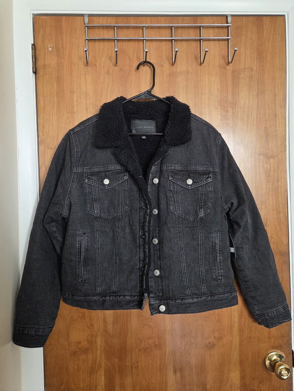 Lucky Brand Women's Black Sherpa-Lined Denim Jean Jacket